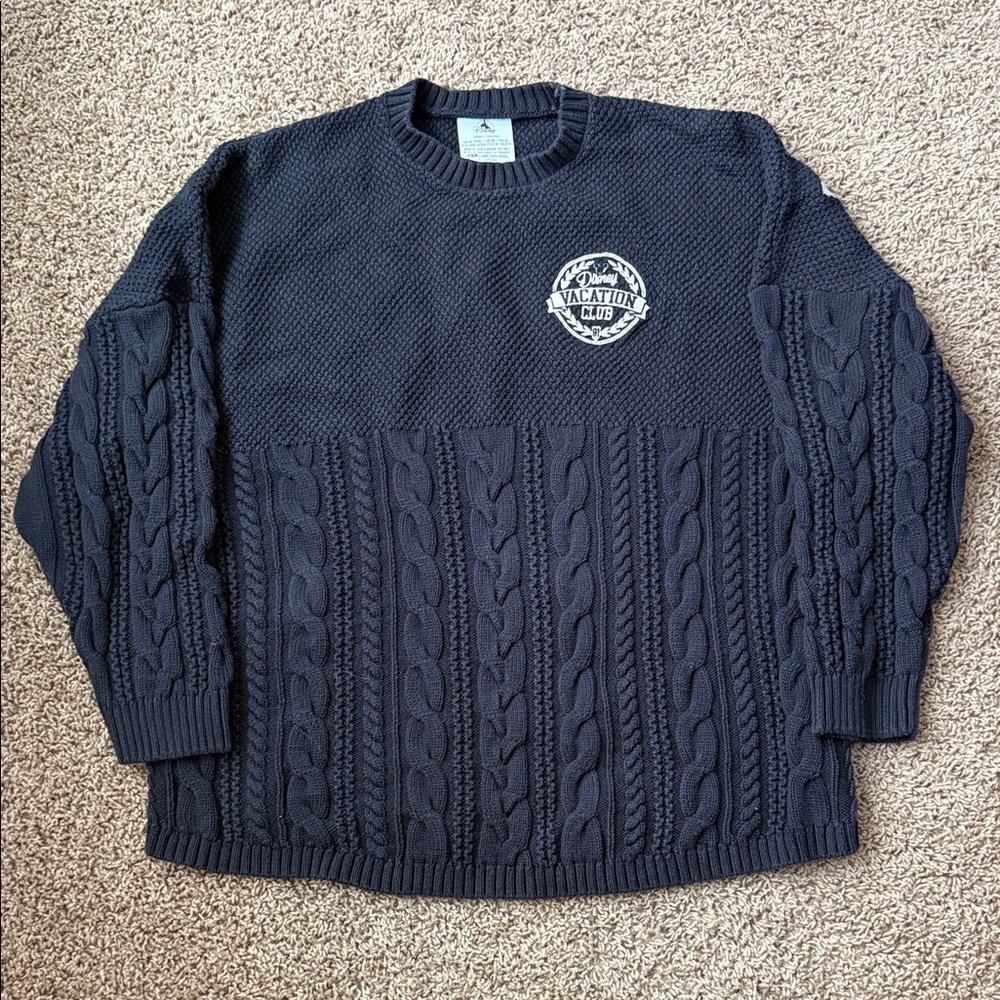 Disney Vacation Club Spirit Jersey Unisex Navy Cable Knit Crewneck Sweater